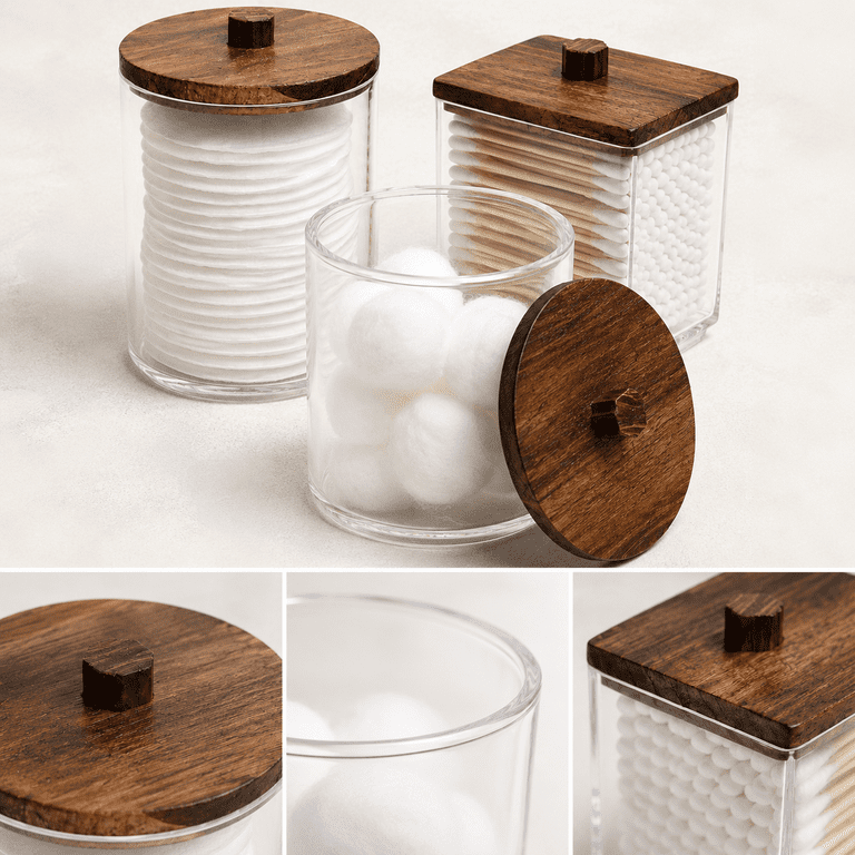 HBlife 4-Pack Bathroom Storage Jars With Wood Lids photo 5
