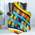 thumbnail image 4 of Colorful Soft Flannel Fleece Blanket, Vivid Colored Lines Stripes with Diagonal Elements Retro Layout with Modern Touch, Cozy Plush for Indoor and Outdoor Use, 50" x 70", Multicolor, by Ambesonne, 4 of 5