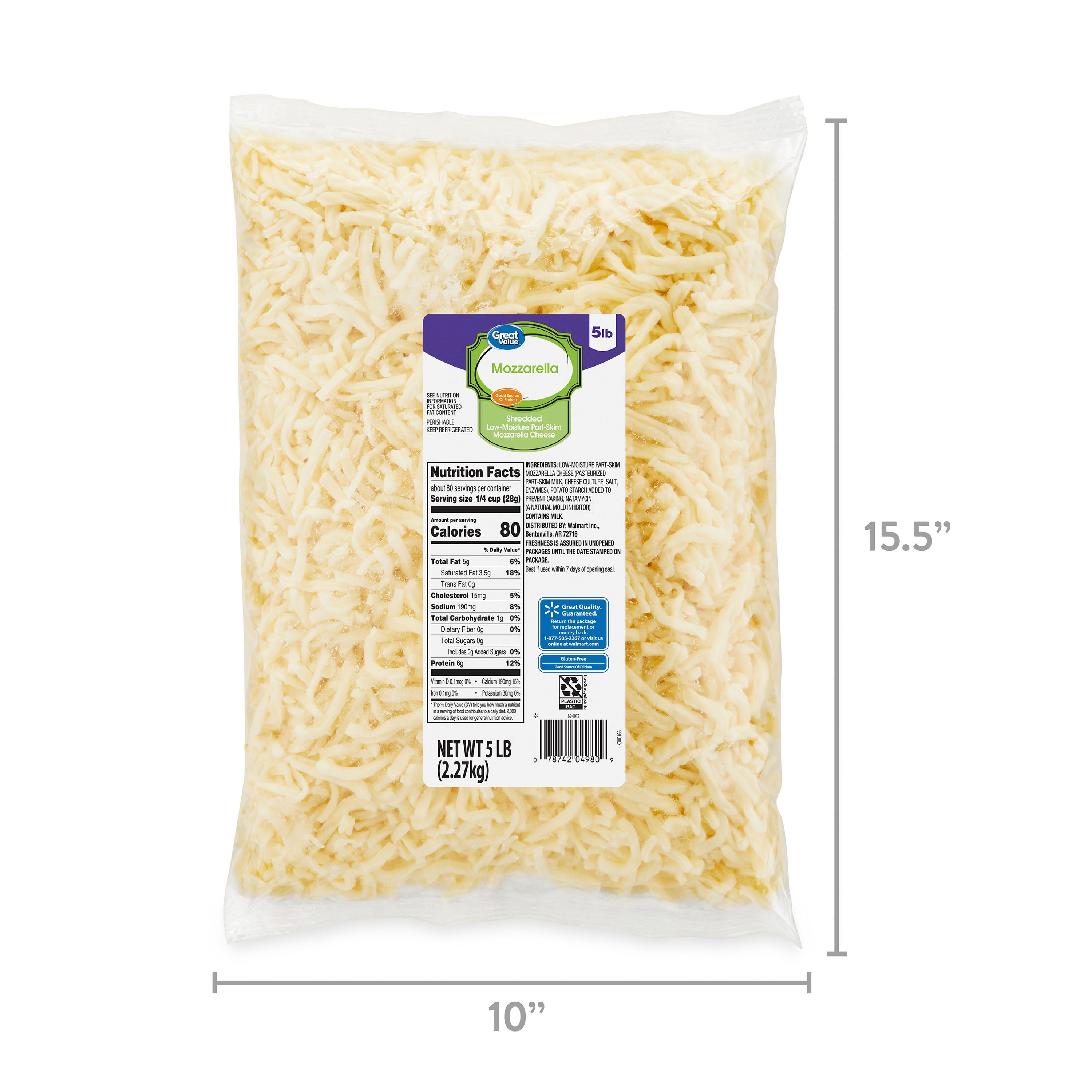 Great Value Shredded Mozzarella, 80 oz