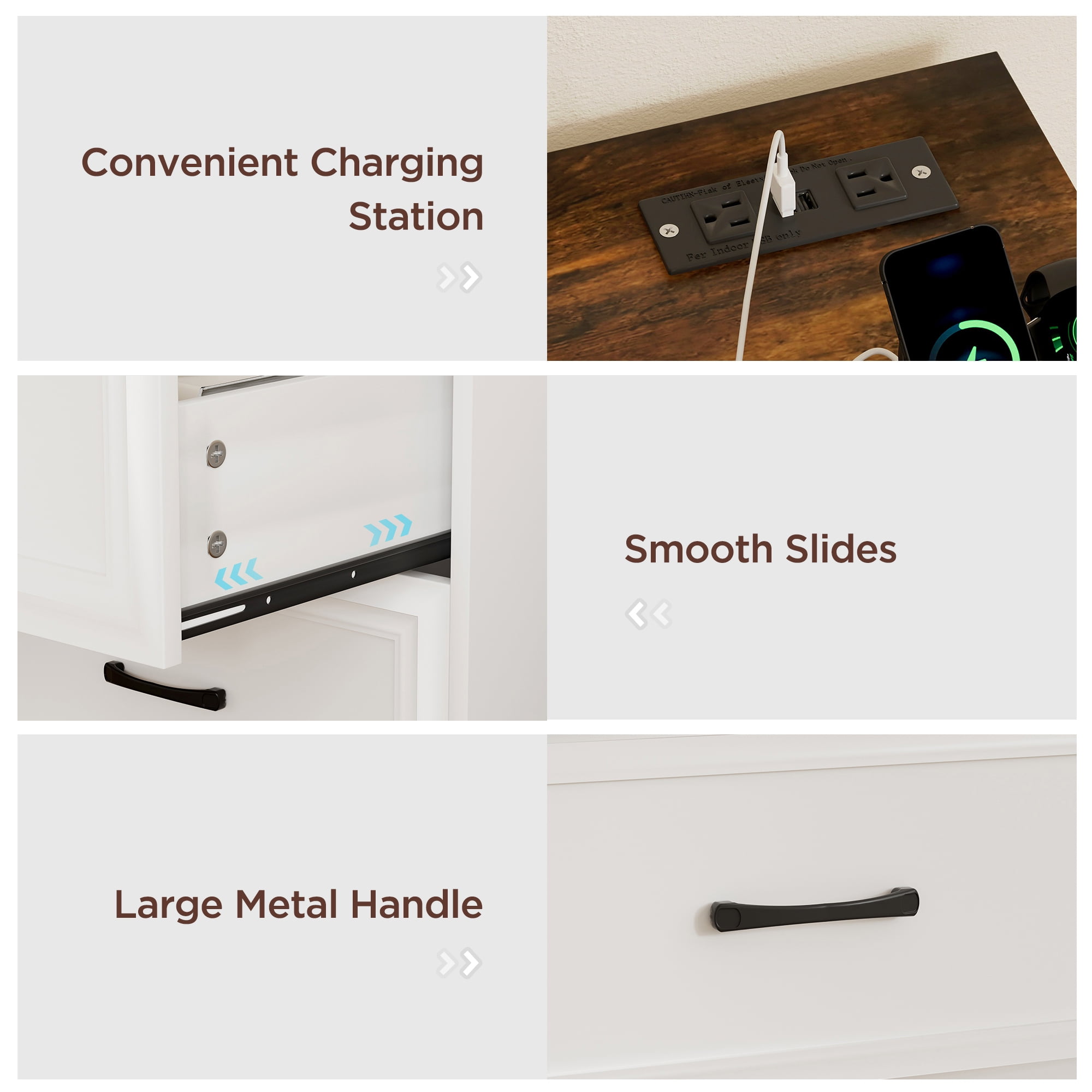 Vabches 6 Drawers Dresser with Charging Station for Bedroom, Wood Chest of Drawers, Farmhouse
