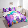 thumbnail image 3 of Manfei Cute Colorful Unicorn 7-Piece Bedding Comforter Set,Cartoon Animal King Bedding Sets,Graffiti Rainbow Bed Sheets For Girl Kids,Luxury Bedroom Decor Reversible, 3 of 8