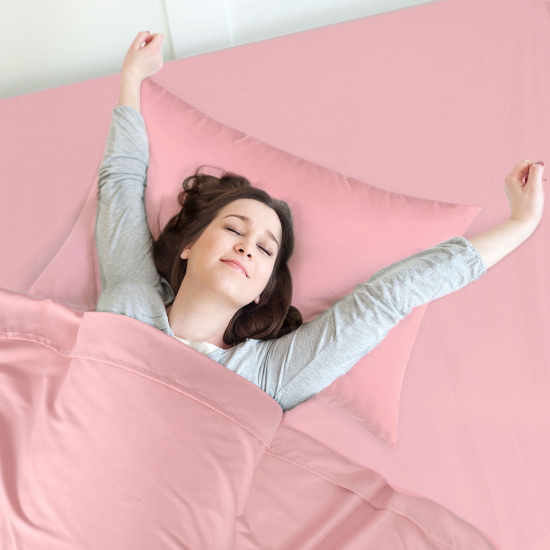 Unique Bargains 4 Piece Brushed Polyester Bed Sheets Set Queen Pink