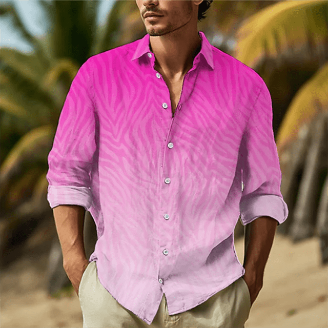 Camisa de hombre con degradado camisa hawaiana de verano camisa de manga larga con solapa tribal y bloques de color ropa para hombre transpirable