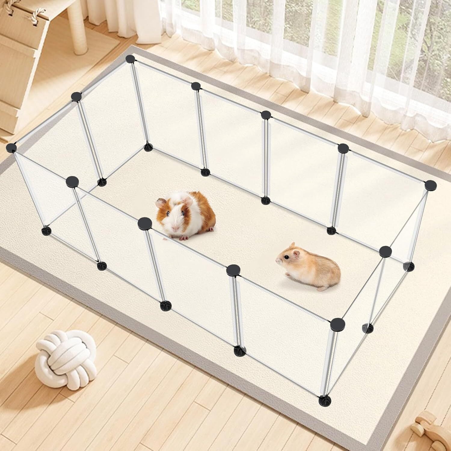 12 Panels Translucence Small Animals Playpen,14" x 14" Portable Pet Playpen,Plastic Enclosure,Puppy Play Pen for Indoors Outdoor Pet Fence for Guinea Pigs,Bunny,Ferrets,Hamsters,Hedgehogs
