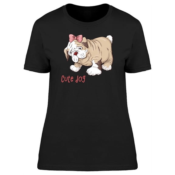 Cute Dog With Pink Bowtie T-Shirt Women -Image by Shutterstock, Female Small