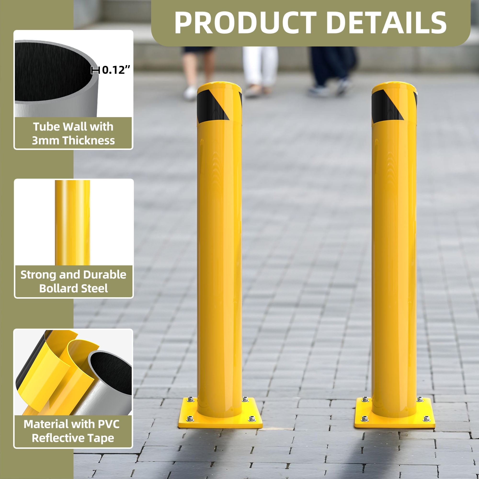 Uforic 1-Piece 42" x 4.5" Steel Safety Bollard Post – Fluorescent Yellow Traffic Barrier for Parking Lots