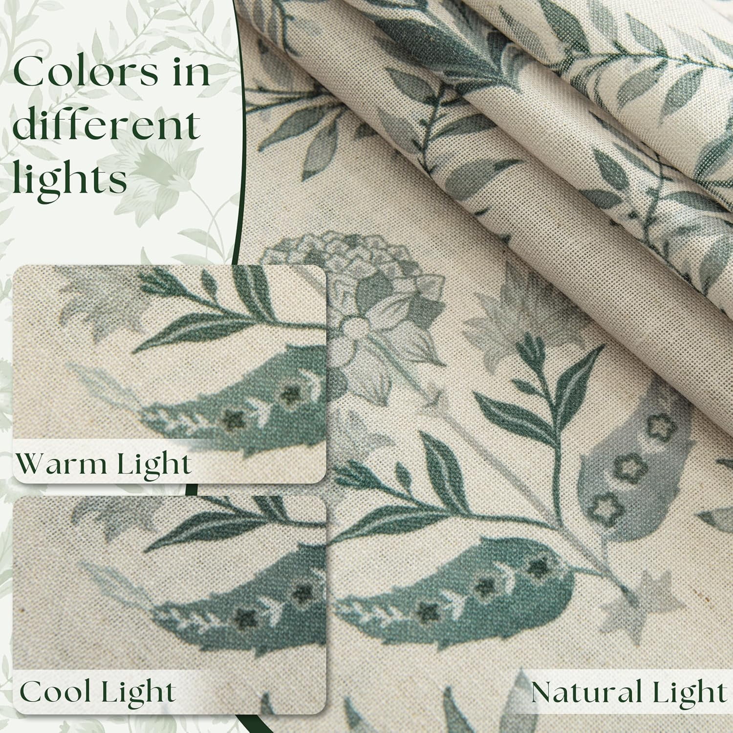 Green Farmhouse Curtains 90 Inch Length for Living Room Spring Light Filtering Back Tab Sage Greyish Green Leaf Flower Patterned Linen Curtains French Country Cottagecore Shabby Chic Floral Drapes