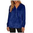 thumbnail image 5 of larppty Women's Velour Hooded Jacket Long Sleeve Half Zip Outerwear Soft Warm Velvet Jacket with Kangaroo Pocket (Blue, S), 5 of 9