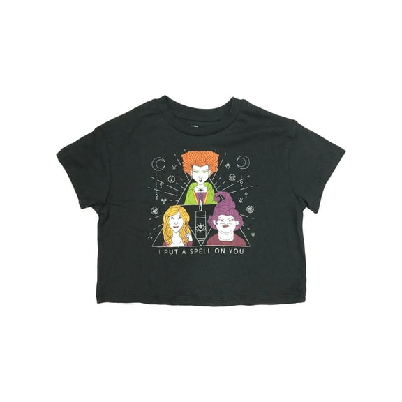 Hocus Pocus Girls Black Cropped Halloween Witch T-Shirt Shirt X-Large (14-16)