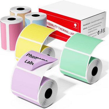 Phomemo M110 Labels, M110/M220/M221/M120/M200 Thermal Labels 1.57" x 1.18"(40mmx30mm), M110 Labels Self-Adhesive Label, 230 Labels/Roll, 6 Rolls, Multicolored