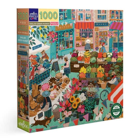 eeBoo Piece & Love: English Green Market - 1000 Piece Puzzle - Adult Square Jigsaw, 23x23", Includes Image Reference Insert, High-Quality Pieces
