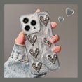 thumbnail image 2 of Retro Ins Shining Love Heart Phone Case For iPhone 15 14 13 12 11 Pro Max Ultra-thin Glitter 3D Epoxy Silver Soft Back Cover, 2 of 4