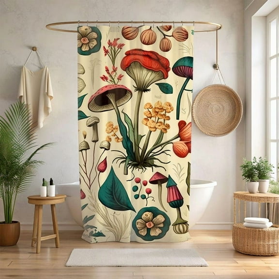 Botanicals Mushroom Shower Curtain Vintage Mushroom Bath Curtain Cute Shower Curtain Retro Shower Decor Farmhouse Funky Maximalist Decor 48x72in