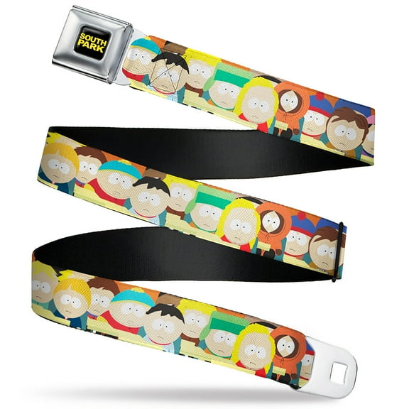 Comedy Central Belt, Seatbelt Buckle Belt, South Park School Kids Faces Stacked, 30 to 44 Inches