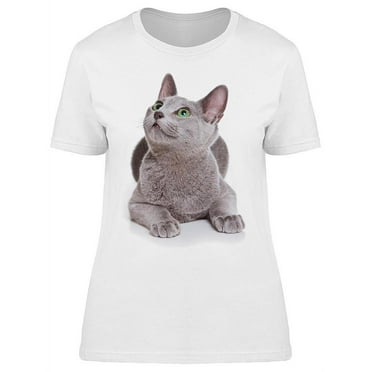 Amazingly Cute Russian Blue Cat  T-Shirt Women -Image by Shutterstock, Female XX-Large