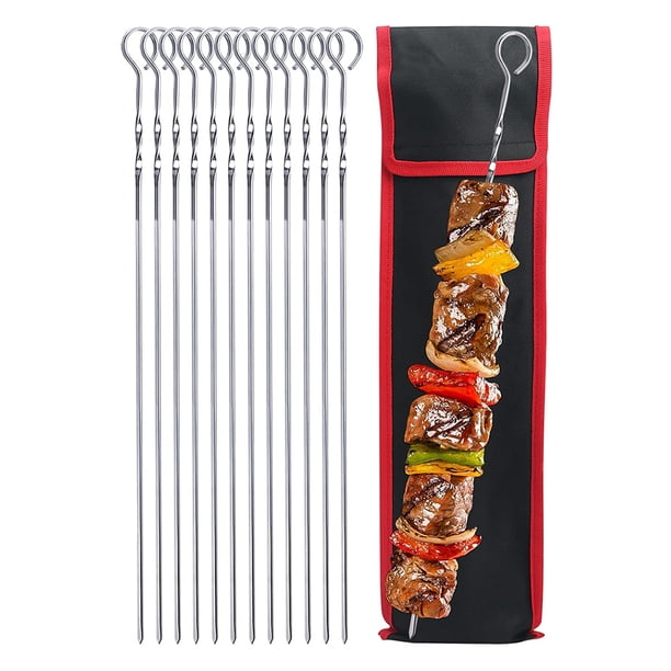 Parrilla Plana Brochetas para Barbacoa Kabob Herramientas Picnic Con Largo