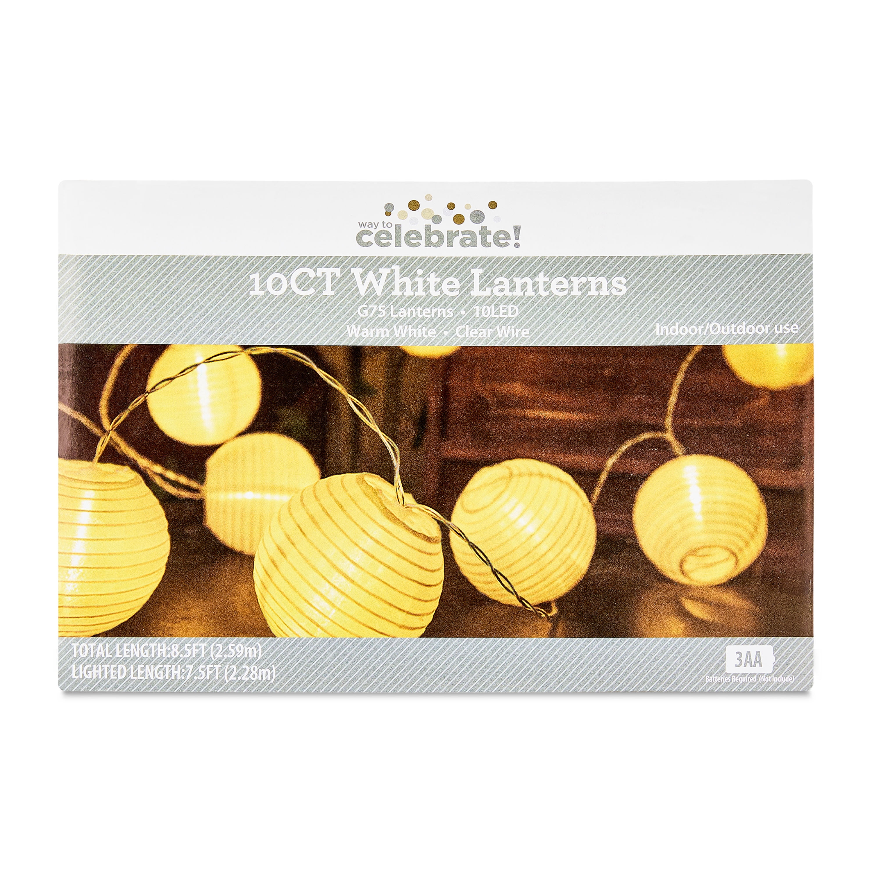 Warm White Battery-Operated LED Lantern Lights, 7.5', by Way To Celebrate