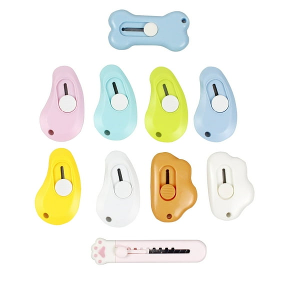 10Pcs Mini Retractable Utility Knife, Pocket Box Cutters, Plastic Letter Opener, Slide Open with Keychain Hole for Box, Letter, Envelope and Daily Use.