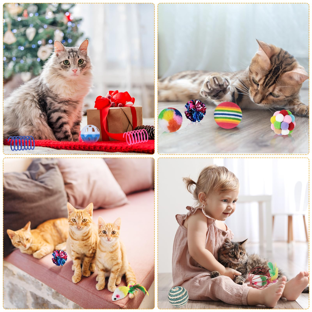 150 Pcs Cat Toys Bulk, Kitten Toys Assorted Cat Toy Variety Pack Cats Toy Bundle with Mice Rainbow Balls/Springs Crinkle Balls/Lattice/Sisal/Table Tennis/Plush/Caged Bell for Indoor Cats Kitty Kitten