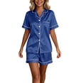 thumbnail image 3 of FAIWAD Satin Pajamas for Women Short Sleeve Sleepwear Pjs Sets 2 Piece Button Down Loungewear Matching Shorts, 3 of 6