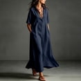thumbnail image 5 of Women's V Neck Maxi Dress, Elegant Collared Boyfriend Tunic Dress, Solid Color Loose Kaftan Lounge Dress for Travel and Office, 5 of 6