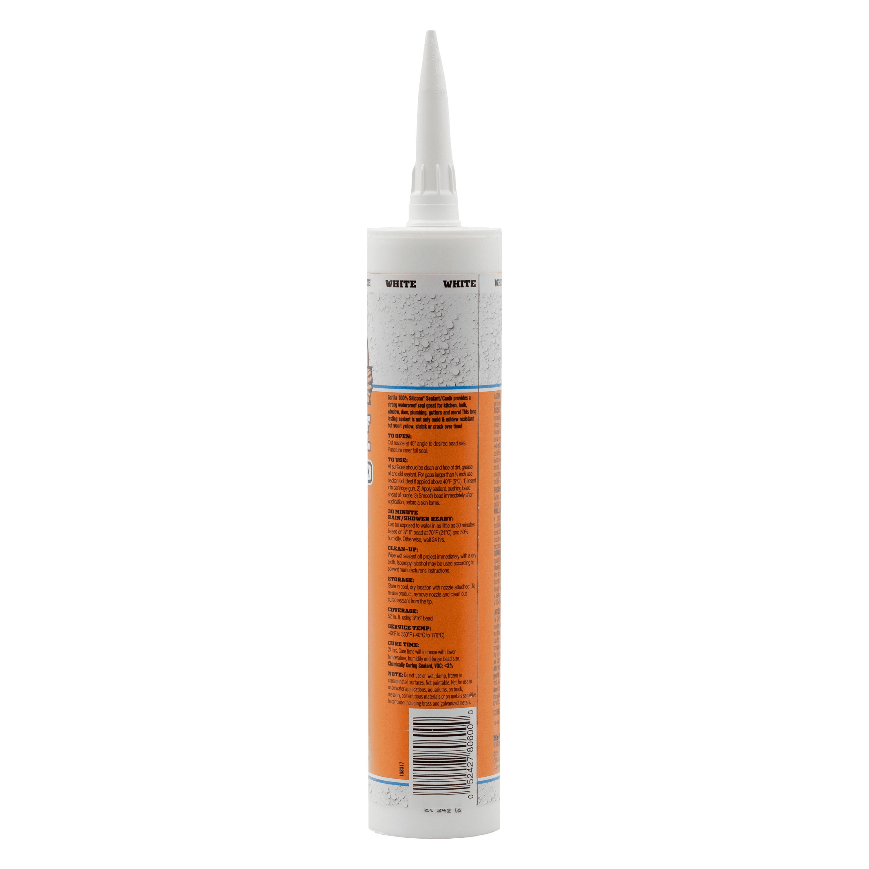 Gorilla Waterproof Caulk and Seal 10-oz White Silicone Caulk in