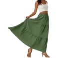 thumbnail image 3 of Maxi Skirts for Women Summer Elastic High Waist A-Line Flowy 3-Layer Tiered Ruffle Long Skirt with Pockets Green XL, 3 of 5