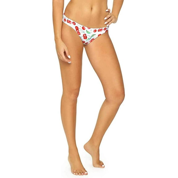 PilyQ CHERRY Basic Ruched Bikini Swim Bottom, US Large