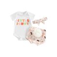 thumbnail image 1 of ZAXARRA Baby Girls 3Pcs Easter Outfits, Short Sleeve Romper + Rabbit Tail Shorts + Headband Set, 1 of 8