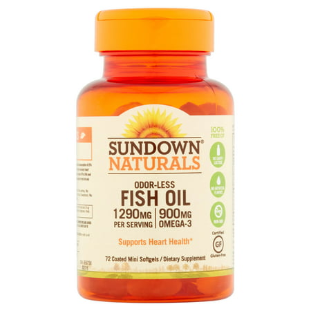 Sundown Naturals Inodore haut de gamme Omega-3 d'huile de poisson Complément alimentaire Mini Gélules, 1290mg, 60 count