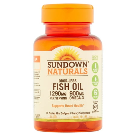 Sundown Naturals Inodore haut de gamme Omega-3 d'huile de poisson Complément alimentaire Mini Gélules, 1290mg, 60 count