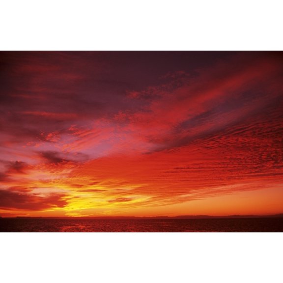 Bright Orange Sunset Over Ocean Canvas Art - Larry Dale Gordon  Design Pics (34 x 22)