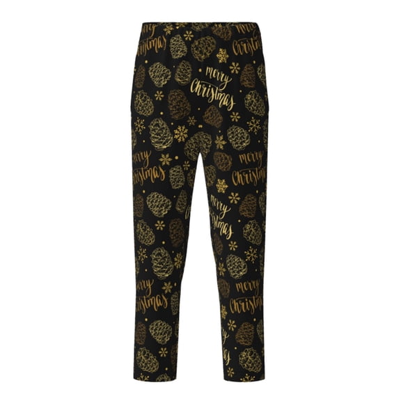 Xecao Gold Pinecone Merry Christmas Print Teenagers' Pajama Pants Long Sleep Pants Soft Elastic Waist Pajama Bottoms Elastic waist with 2 Pockets 5-16 Years-XS(5-6)