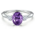 thumbnail image 3 of Gem Stone King 10K White Gold Purple Amethyst and White Moissanite 3-Stone Ring for Women | 1.35 Cttw | Oval 8X6MM | Gemstone February Birthstone | Size 7, 3 of 6