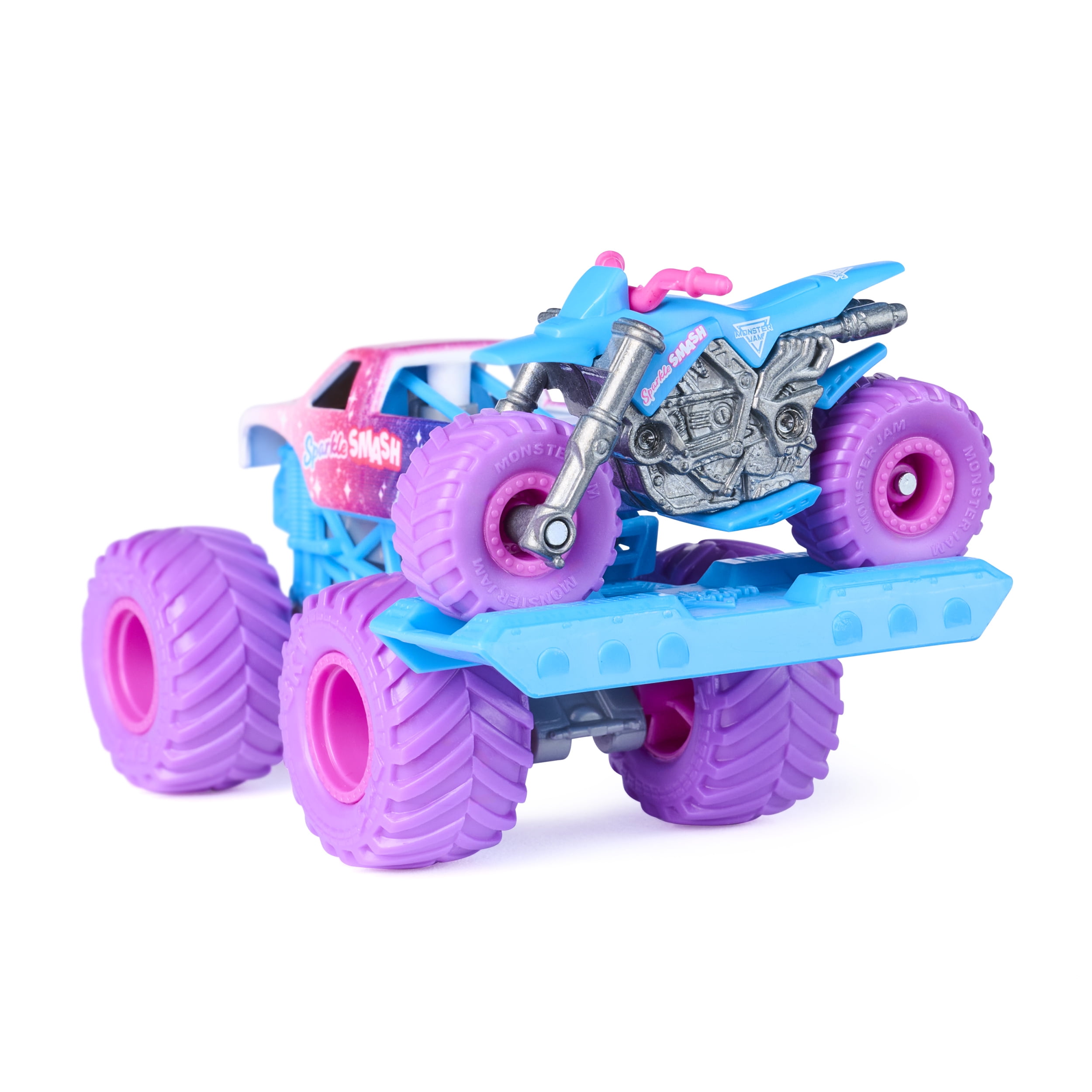 Monster Jam Sparkle Smash Monster Truck and Dirt Bike Vehicle 2-Pack, 1:64 Scale