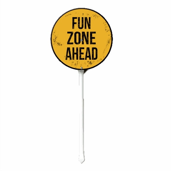 Eveokoki 9.2"x9.2" Round Fun Zone Ahead Sign with Metal Stake Aluminum Signs Lawn Yard Sign, Lawn Decoration for Garden Outdoor Home Decor