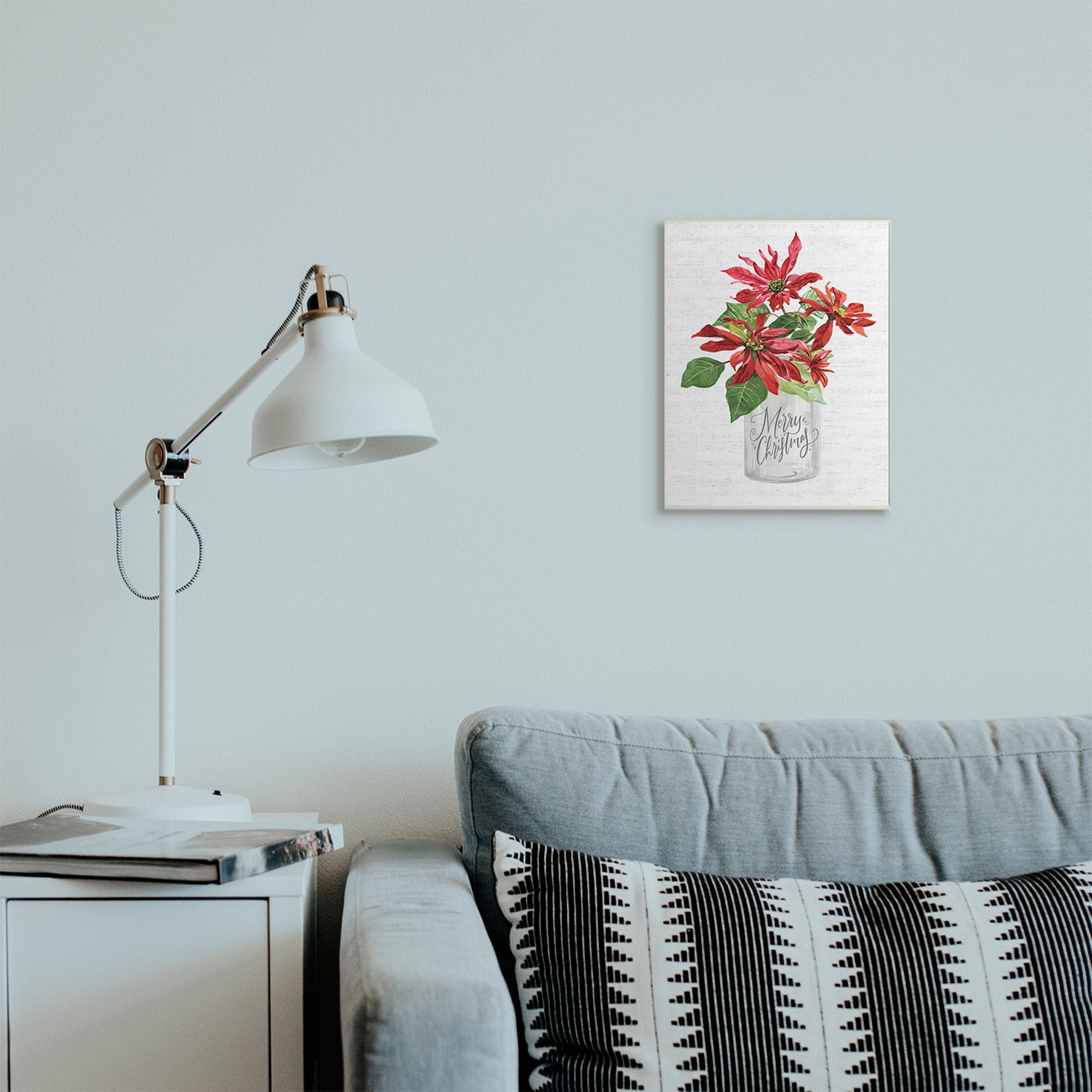 Stupell Industries Merry Christmas Phrase Country Poinsettia Bouquet Holiday Painting Wall Plaque Art Print Wall Art, 13 x 19