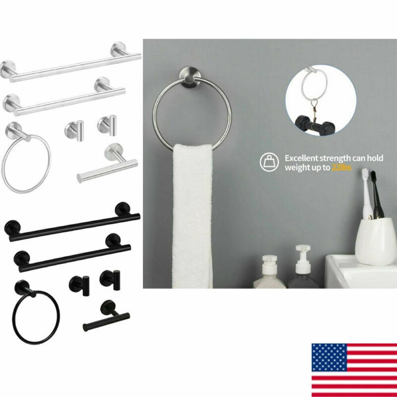 Details about   4-Piece Wall Mount Bathroom Hardware Accessory Set Towel Bar Set Nickel with 