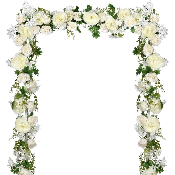 2Pack Artificial Peony Flower Garland - Silk Peony Garland with Pink White Flowers for Wedding Party Table Decoration,6ft/Strand(White&Burgundy&Pink) A