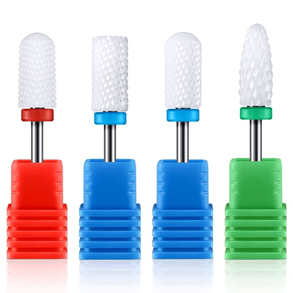 MelodySusie 4pcs Ceramic Nail Drill Bit Set, 3/32'' for Acrylic Gel Manicure Pedicure（1C 2M 1F）,White