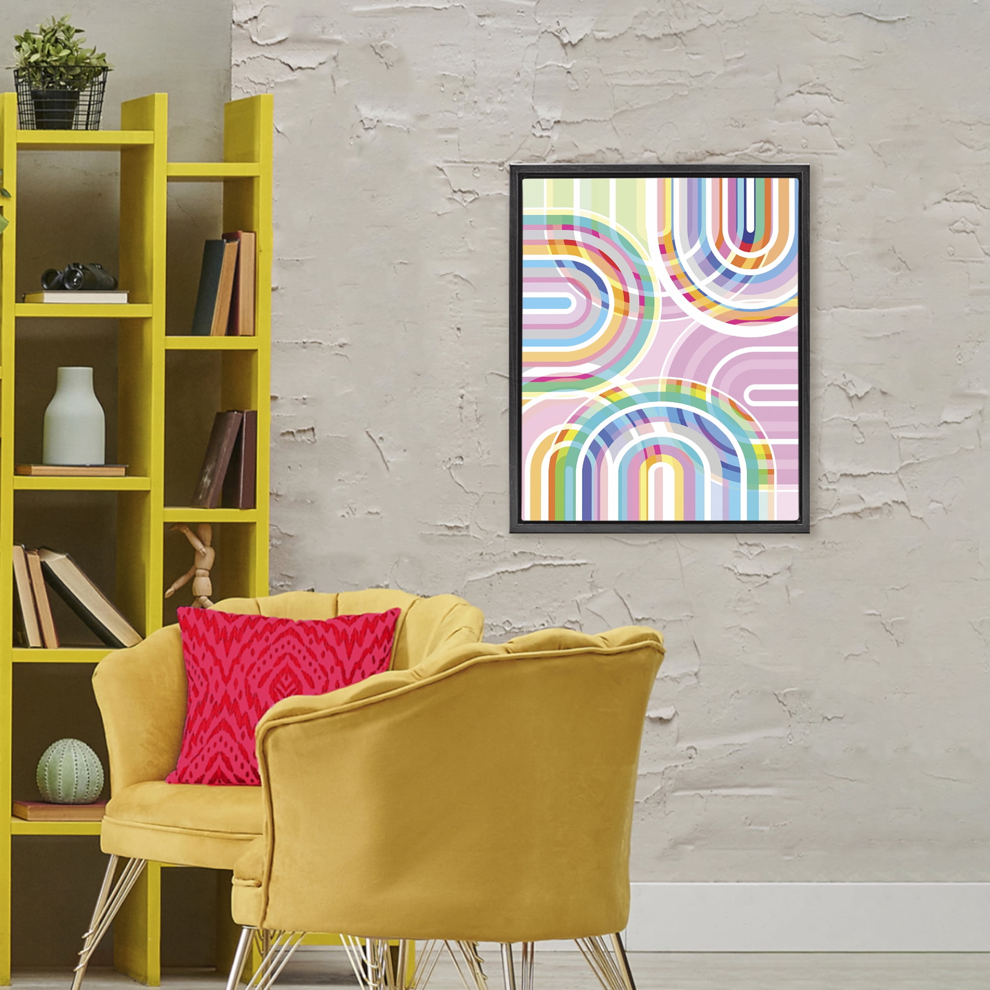 Stupell Industries Bright Playful Rainbow Arches Black Framed Floater Canvas Wall Art, design by Amber Sterling