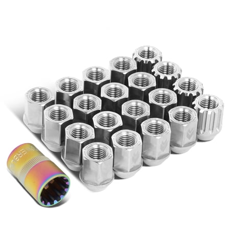 NRG Innovations NRG-LN-T200SL-21 NRG Innovations LN-T200SL-21 M12 x 1.5 16Pcs 27mm Open-End Style Lug Nut + 4x Lock + Adapter Key