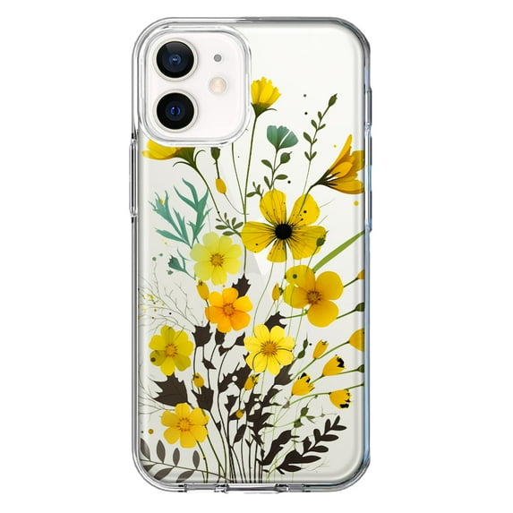 MUNDAZE Apple iPhone 12 Yellow Summer Flowers Floral Shockproof Clear Hybrid Protective Phone Case Cover