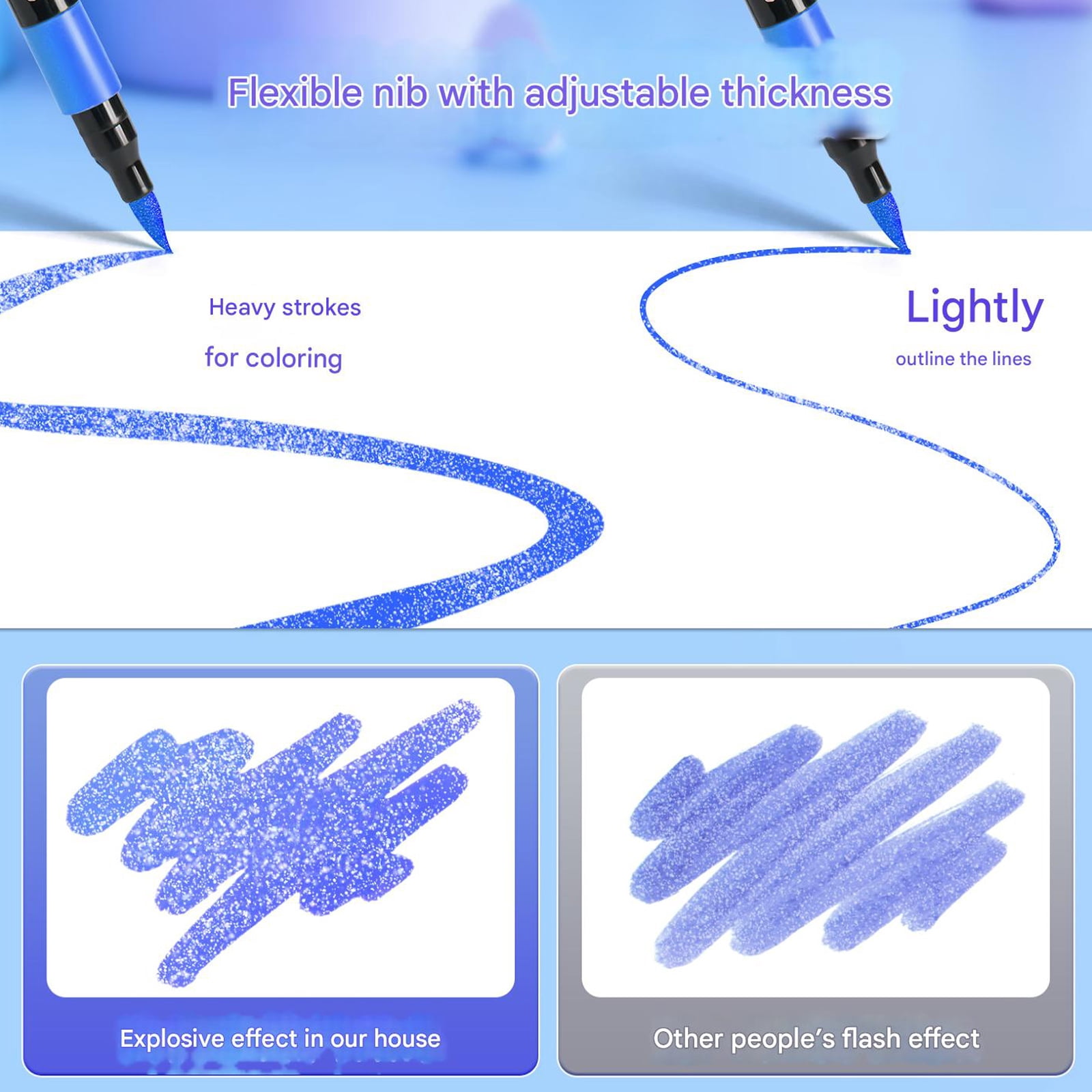 1 Pack Glitters Gel Writing Markers Flexible Brush Nibs Quick Drying Inks Suitable for Various Surfaces and Projects