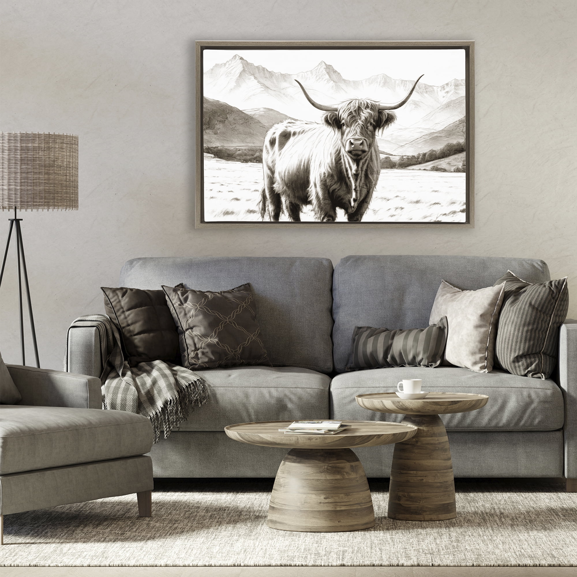 Stupell Industries Highland Sepia Sketch Brown Framed Floater Canvas Wall Art, design by Kim Allen