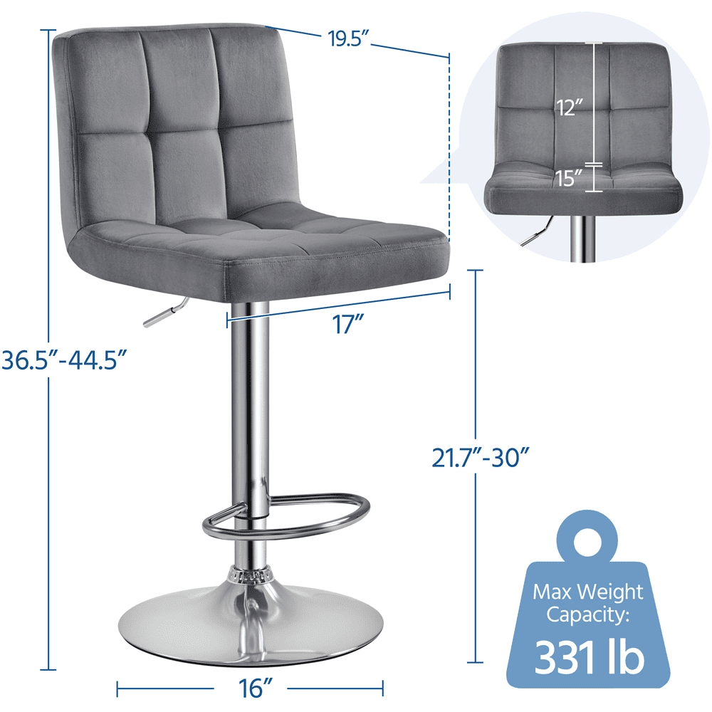 Yaheetech 2pcs Adjustable Velvet Counter Bar Stools with Backrest for Dining Room, Dark Gray