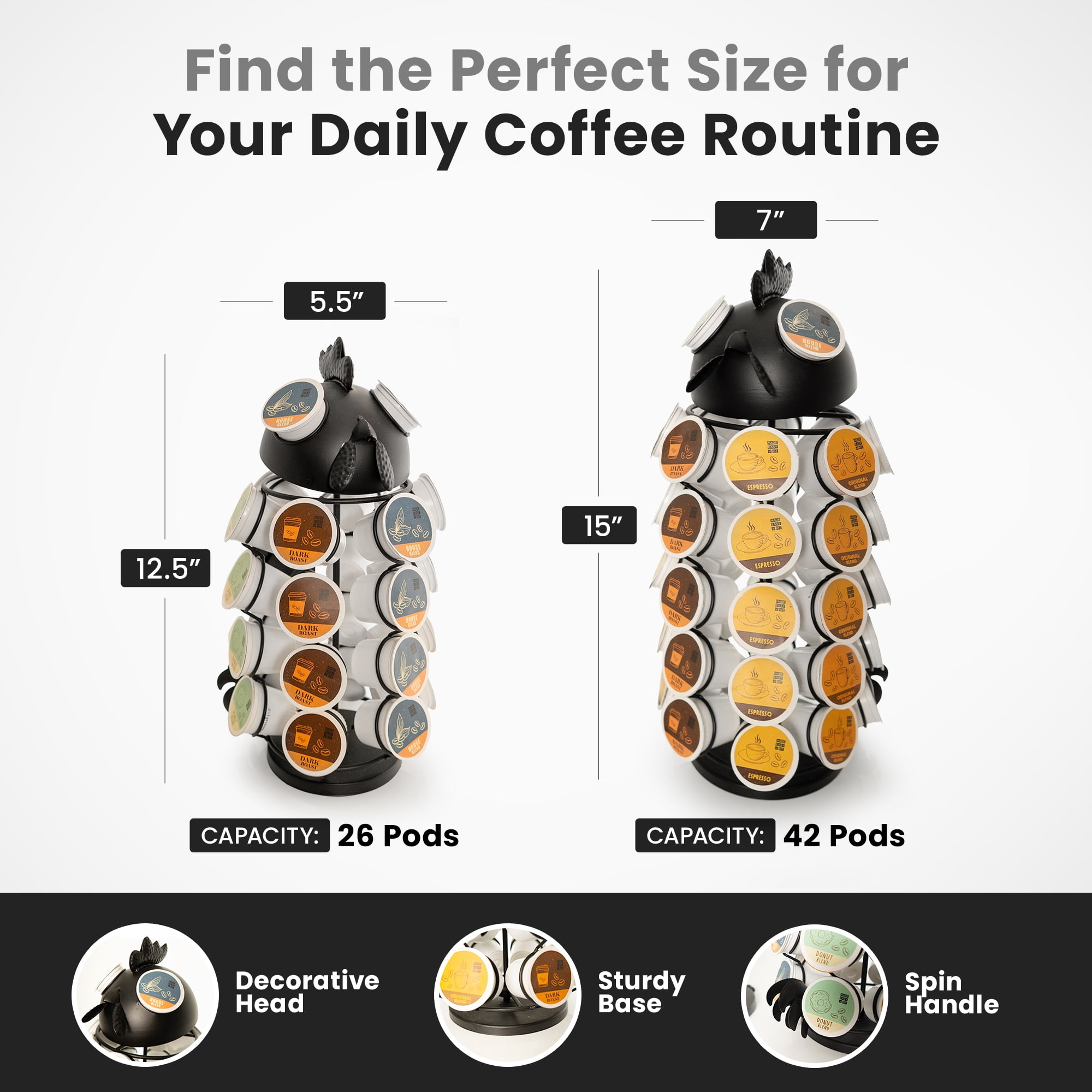 Made Easy Kit Carousel Coffee Pod Holder, Compatible with Keurig K-Pods K-Cups, Countertop Rack Storage Organizer, Metal Home and Kitchen Decor, Capsule Café Station Bar