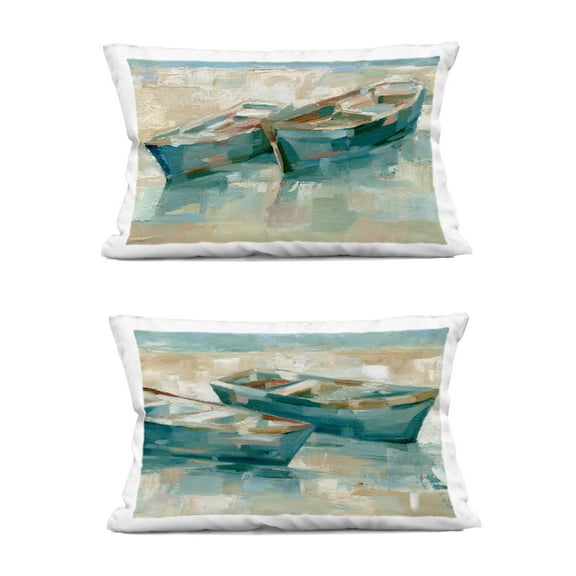 Stupell Industries Rowboat Pairs Washed Ashore 14" x 20" Transportation Print Polyester Decorative Pillow Set, Zip Closure 2 Count
