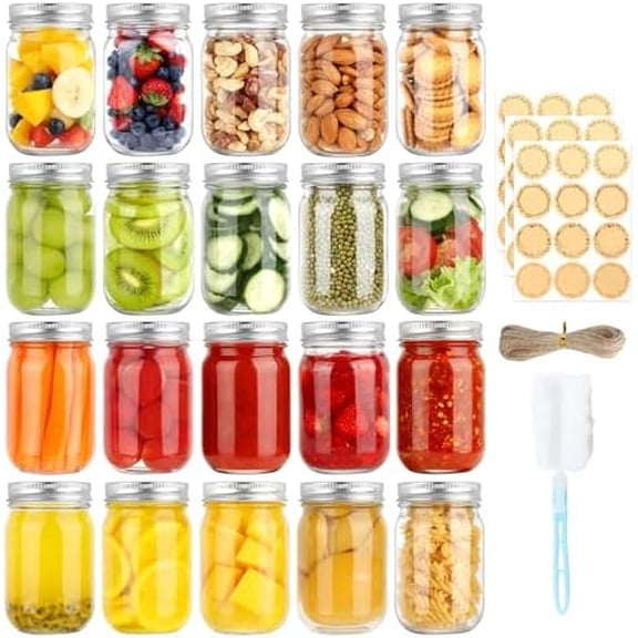 20 Pack 12 oz Mason Jars with Lids and Bands, Regular Mouth Canning Jars, Clear Glass Jars for Canning, Pickling, Preserving, DIY Projects$$
