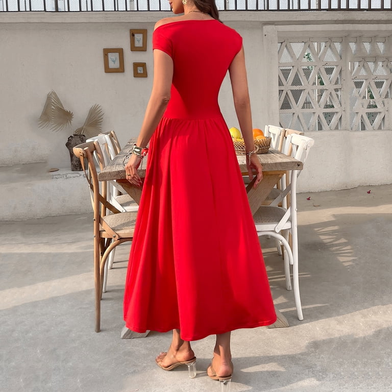 strapless open back dress Florencia Red Two-Piece Ruffle Maxi Dress – Dressereal main image 1